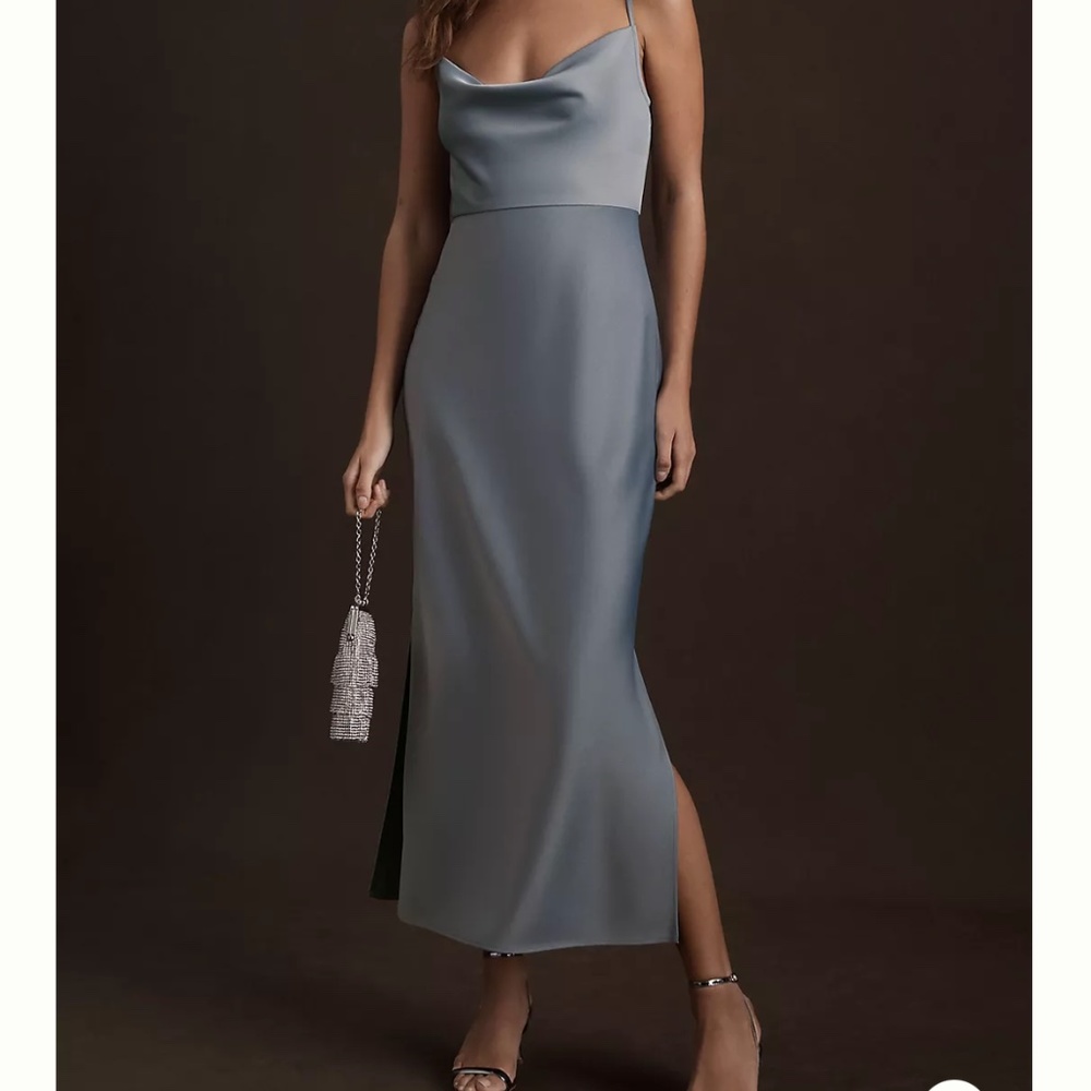 BHLDN Cali Satin Cowl-Neck Midi Slip Dress